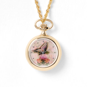 Soft Pink Butterfly and Flowers Watch