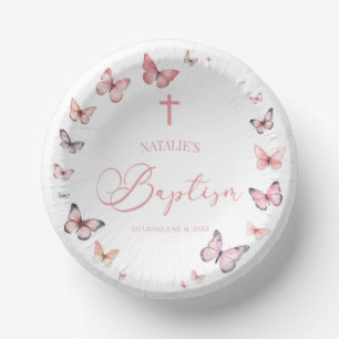 Soft Pink Butterfly Baptism Paper Plate