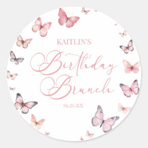 Soft Pink Butterfly Birthday Brunch Party Classic Round Sticker
