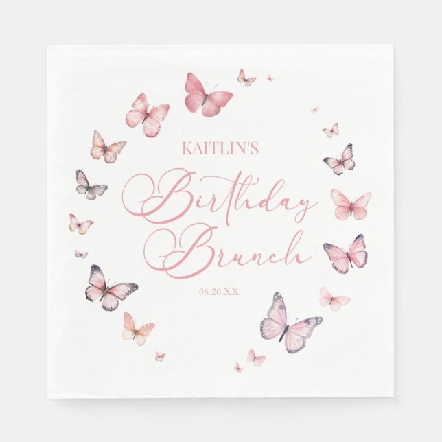 Soft Pink Butterfly Birthday Brunch Party Napkin (Front)