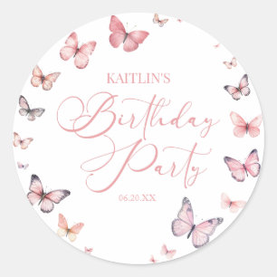 Soft Pink Butterfly Birthday Party Classic Round Sticker