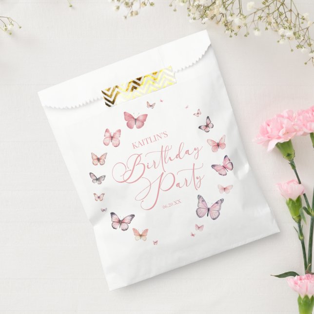 Soft Pink Butterfly Birthday Party Favour Bags (Sealed)