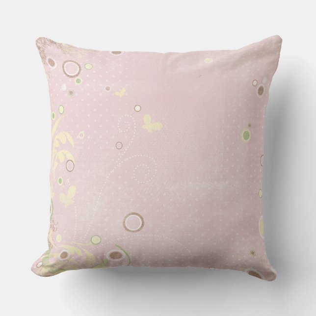 Soft Pink Butterfly Dots Throw Pillow (Front)