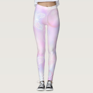 Soft Pink Butterfly Glow Pattern Leggings