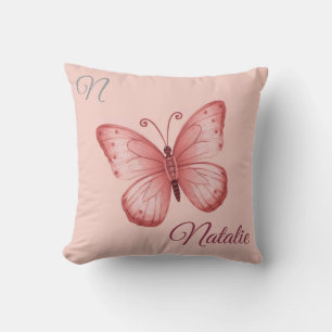   Soft pink  buttrfly  monogrammed Cushion