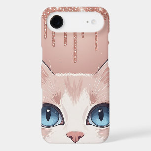 Soft Pink Cat Portrait With Bright Blue Eyes