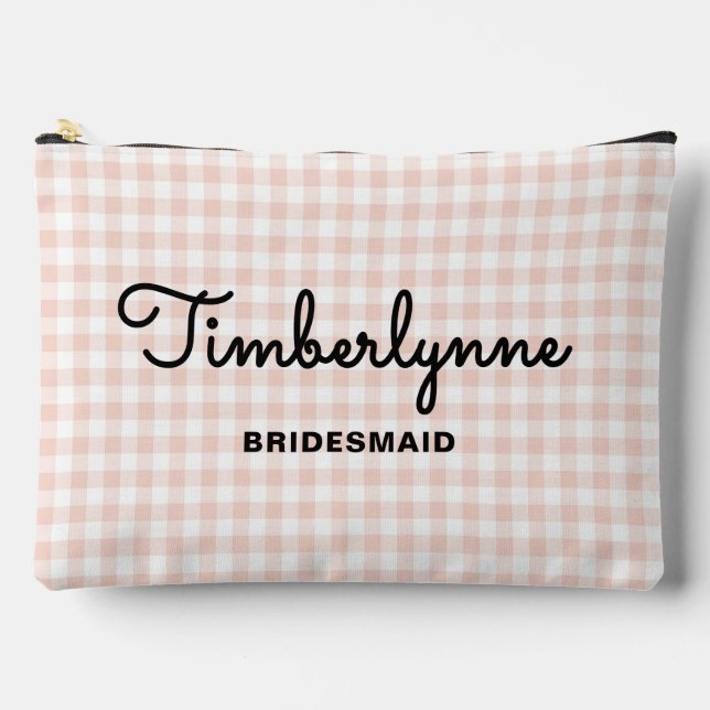 Soft Pink Chequered Bridesmaid Proposal Accessory Pouch (Front)