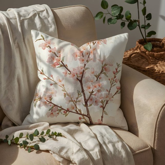 Soft Pink Cherry Blossom Branches Cushion (Creator Uploaded)