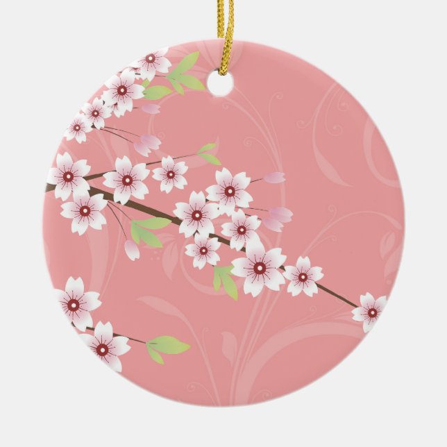 Soft Pink Cherry Blossom Ceramic Tree Decoration (Front)