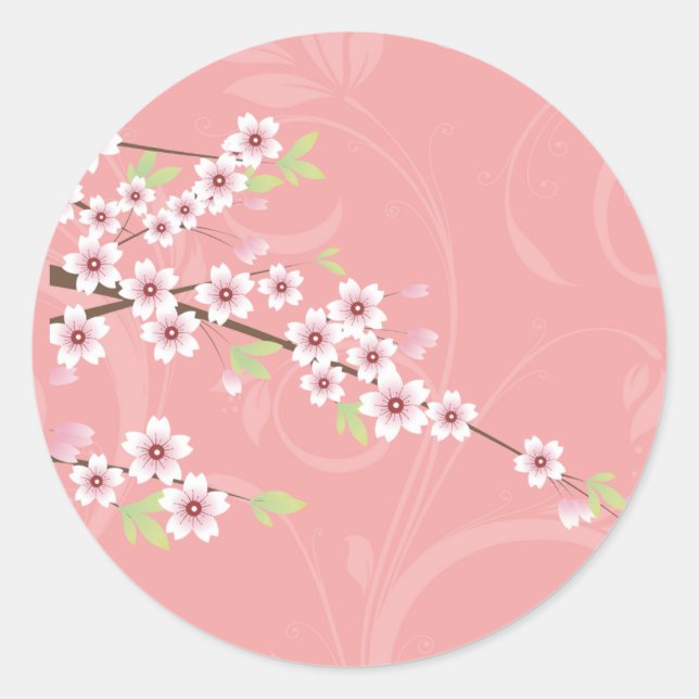 Soft Pink Cherry Blossom Classic Round Sticker (Front)