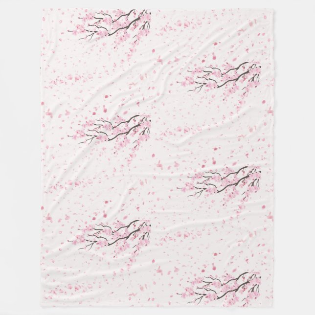 Soft Pink Cherry Blossom Floral Pattern Fleece  Blanket (Front)