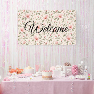 Soft Pink Cherry Blossom Floral Seamless Pattern Banner