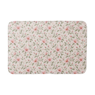 Soft Pink Cherry Blossom Floral Seamless Pattern Bath Mat