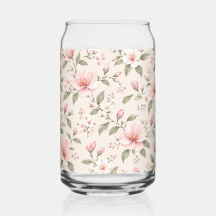 Soft Pink Cherry Blossom Floral Seamless Pattern Can Glass