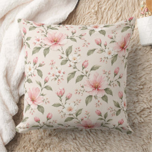 Soft Pink Cherry Blossom Floral Seamless Pattern Cushion