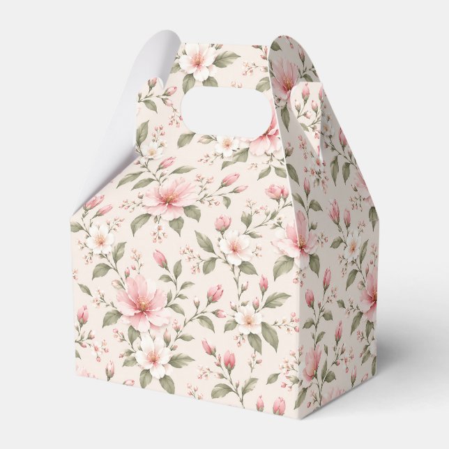 Soft Pink Cherry Blossom Floral Seamless Pattern Favour Box (Front Side)