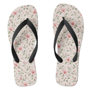 Soft Pink Cherry Blossom Floral Seamless Pattern Flip Flops