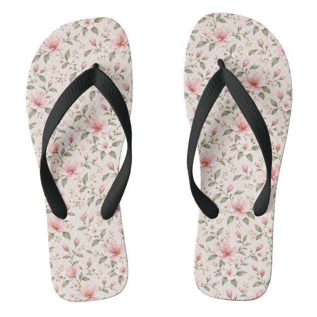 Soft Pink Cherry Blossom Floral Seamless Pattern Flip Flops (Footbed)