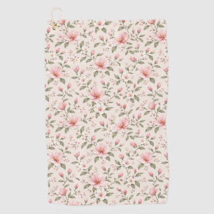 Soft Pink Cherry Blossom Floral Seamless Pattern Golf Towel