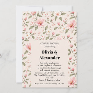 Soft Pink Cherry Blossom Floral Seamless Pattern Invitation