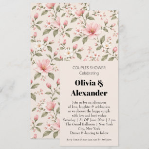 Soft Pink Cherry Blossom Floral Seamless Pattern Invitation