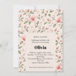 Soft Pink Cherry Blossom Floral Seamless Pattern Invitation