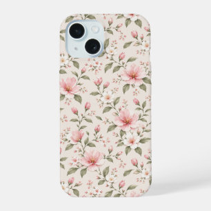 Soft Pink Cherry Blossom Floral Seamless Pattern iPhone 15 Case