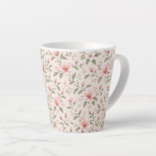 Soft Pink Cherry Blossom Floral Seamless Pattern Latte Mug