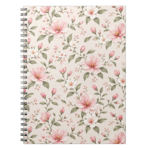 Soft Pink Cherry Blossom Floral Seamless Pattern Notebook