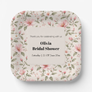 Soft Pink Cherry Blossom Floral Seamless Pattern Paper Plate