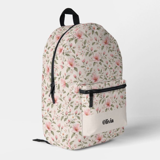 Soft Pink Cherry Blossom Floral Seamless Pattern Printed Backpack (Back Corner Left)
