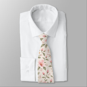 Soft Pink Cherry Blossom Floral Seamless Pattern Tie
