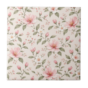 Soft Pink Cherry Blossom Floral Seamless Pattern Tile