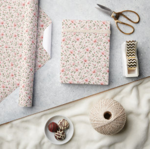 Soft Pink Cherry Blossom Floral Seamless Pattern Wrapping Paper