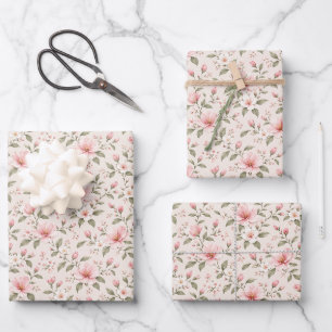 Soft Pink Cherry Blossom Floral Seamless Pattern Wrapping Paper Sheet