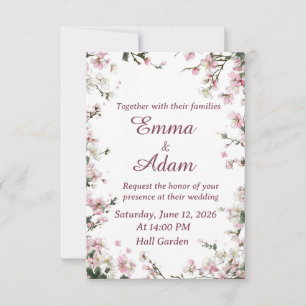 Soft Pink Cherry Blossom Floral Wedding Invitation