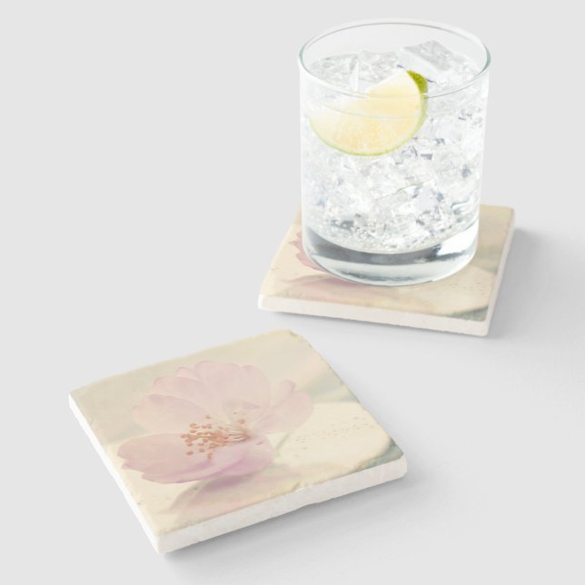 Soft Pink Cherry Blossom Flower Stone Coaster (Side)