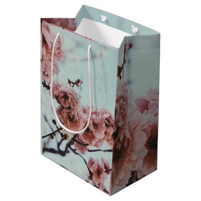Soft Pink Cherry Blossom Gift Box Medium Gift Bag (Back Angled)