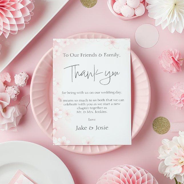 Soft Pink Cherry Blossom Wedding Table thank you (Soft Pastel Pink Cherry Blossom Wedding Table Thank You Card.)