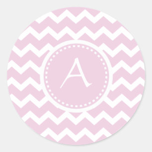 Soft Pink Chevron Retro Style Monogram Pattern Classic Round Sticker