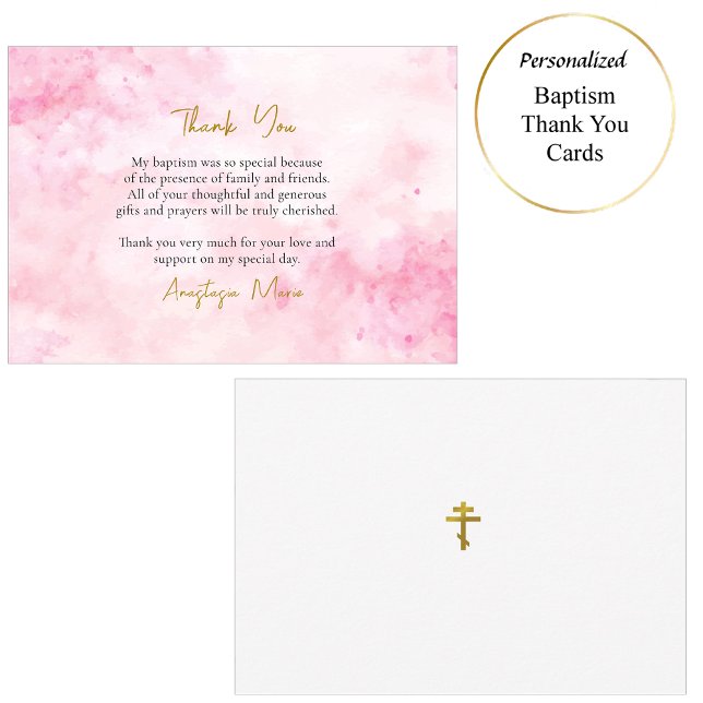 Soft Pink Clouds Orthodox Christian Baptism Thank You Card (Creator Uploaded)
