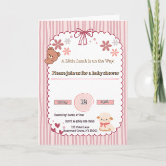 Soft Pink Coquette Lamb & Bear Baby Shower Invite