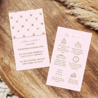 Soft Pink Crown Elegantn Cake Care Business Card