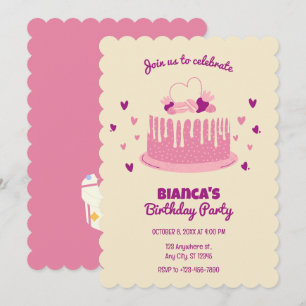 Soft Pink cute birthday cake  Invitation