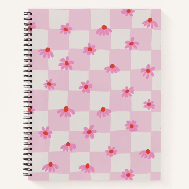Soft Pink Daisy Checkerboard Floral Pattern Notebook (Front)