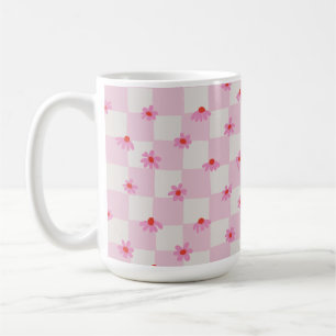 Soft Pink Daisy Chequerboard Floral Pattern Coffee Mug