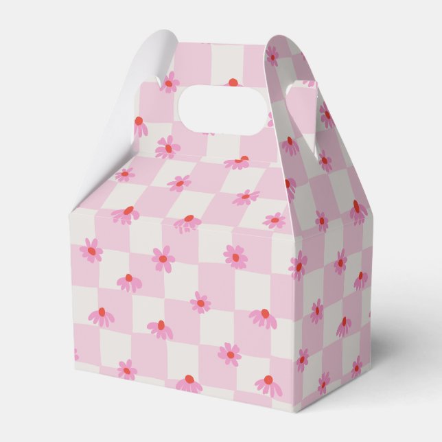 Soft Pink Daisy Chequerboard Floral Pattern Favour Box (Back Side)