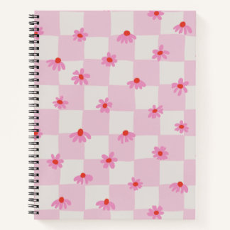 Soft Pink Daisy Chequerboard Floral Pattern Notebook