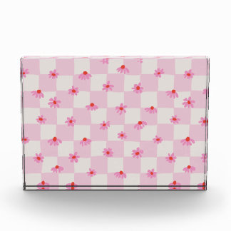 Soft Pink Daisy Chequerboard Floral Pattern Photo Block