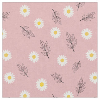 Soft Pink Daisy Scatter Combed Cotton Fabric